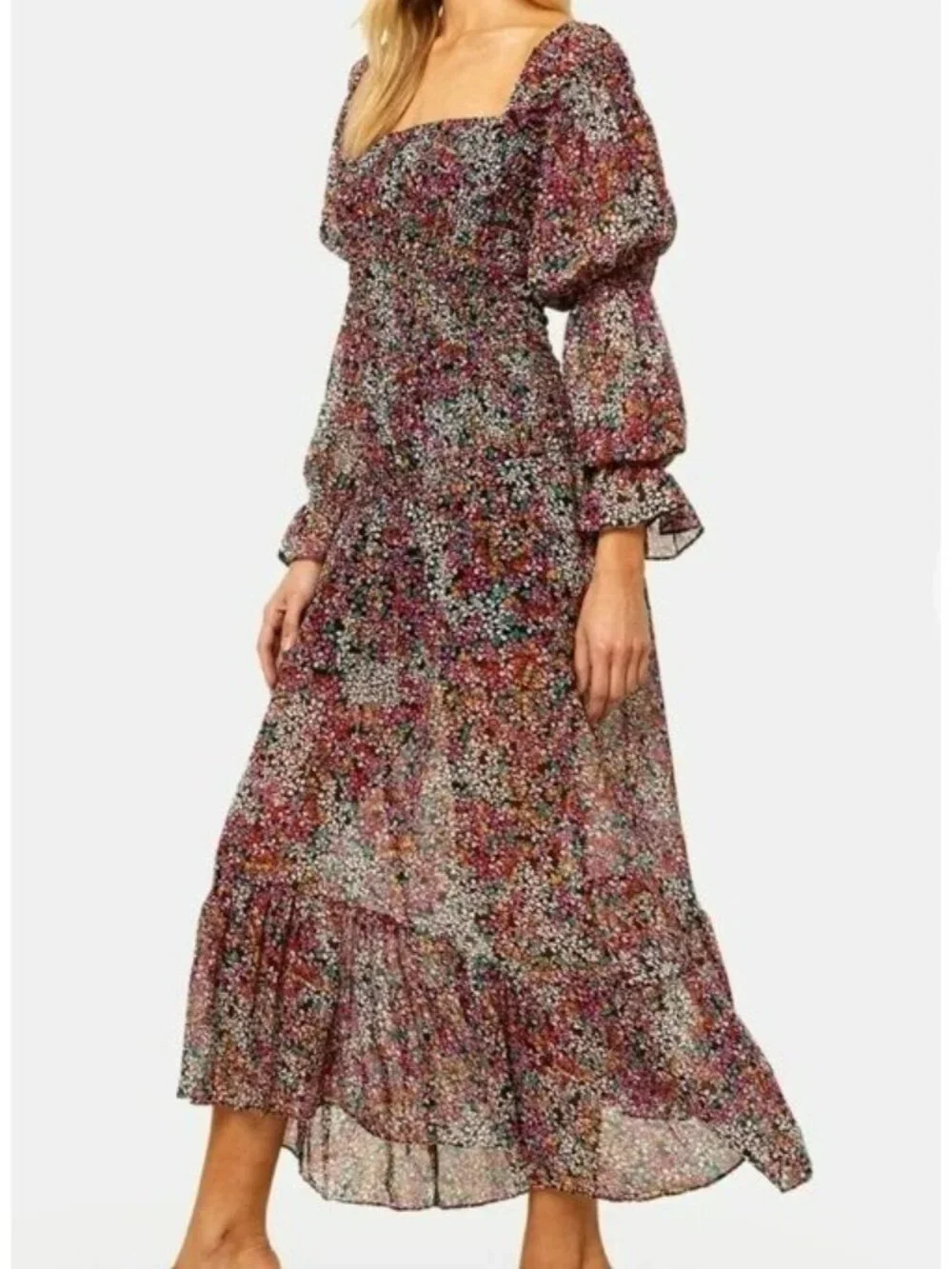 NWT Misa Los Angeles Rashida Smocked Floral Maxi Dress Nazirah Boho Whimsigoth - Picture 3 of 16